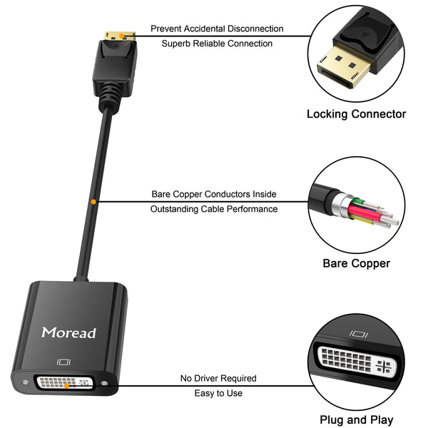 Moread DisplayPort (DP) to HDMI Adapter, Gold-Plated Uni-Directional  Display Port PC to HDMI Screen Converter (Male to Female) Compatible with  HP