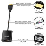 Moread Gold-Plated Active HDMI to VGA Adapter with Audio (Male to Female) - Black