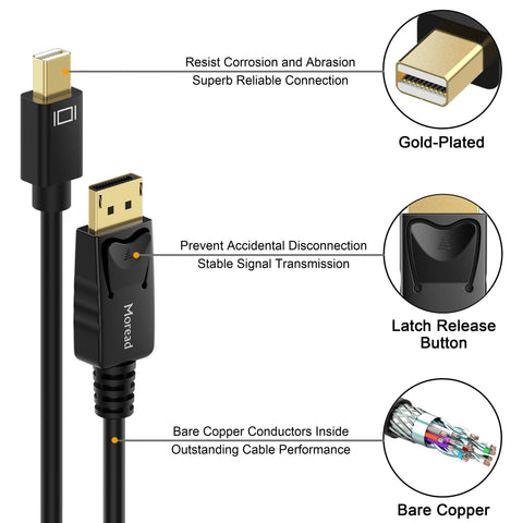 InLine Câble Mini DisplayPort Vers DisplayPort 0,5 M – Noir, Bidirectionnel, 4K 3840x2160, Contacts Or – Pour MacBook, PC, Écran